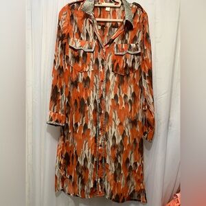 McGinn Color Contrast Feather Leopard Print Dress